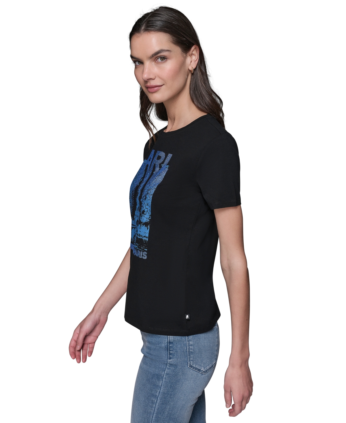 Shop Karl Lagerfeld Women's Embellished Paris Scene Graphic T-shirt In Black  Blue