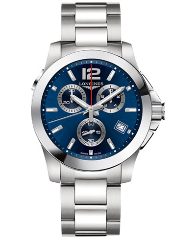 Longines Men's Swiss Chronograph Conquest Stainless Steel Bracelet Watch 41mm L37024966