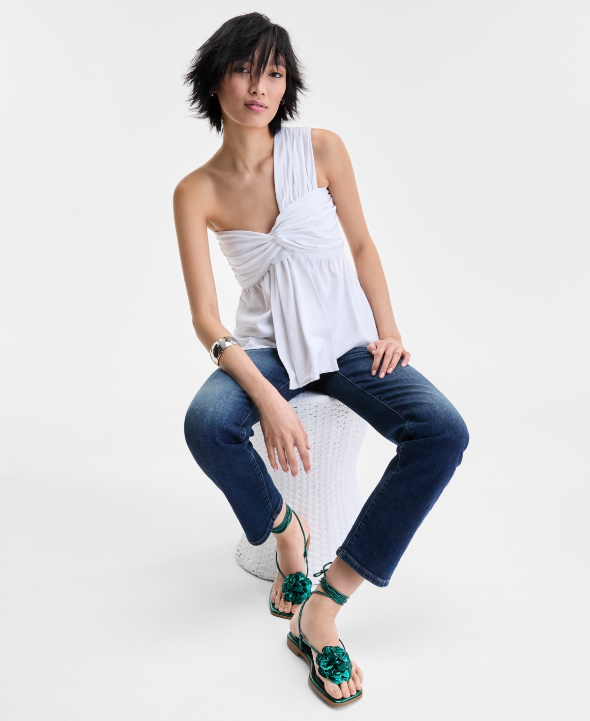 Inc International Concepts Women's Asymmetric One-shoulder Twist-front Top, Exclusively At Macy's