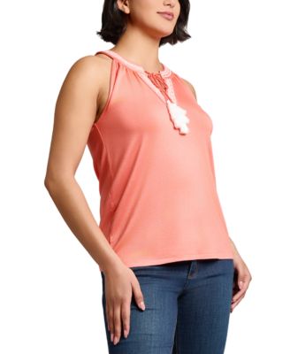 Women's Embroidered Tassel-Tie Halter Top