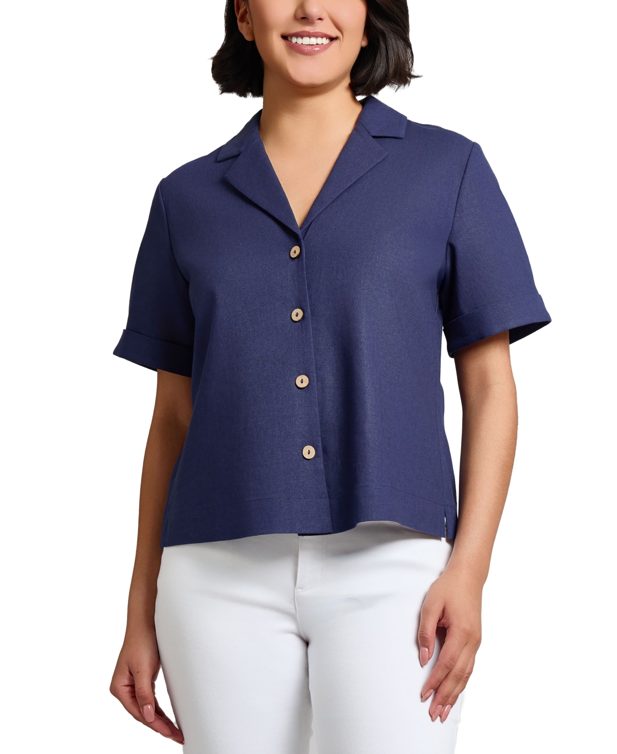 Women's Short-Sleeve Notched-Lapel Shirt - Pacific Navy