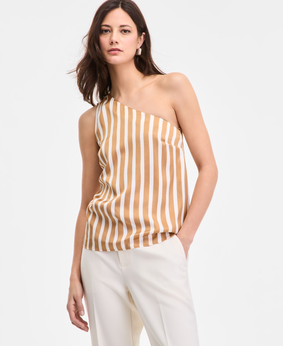 Inc International Concepts Women's Striped One-shoulder Top, Exclusively At Macy's