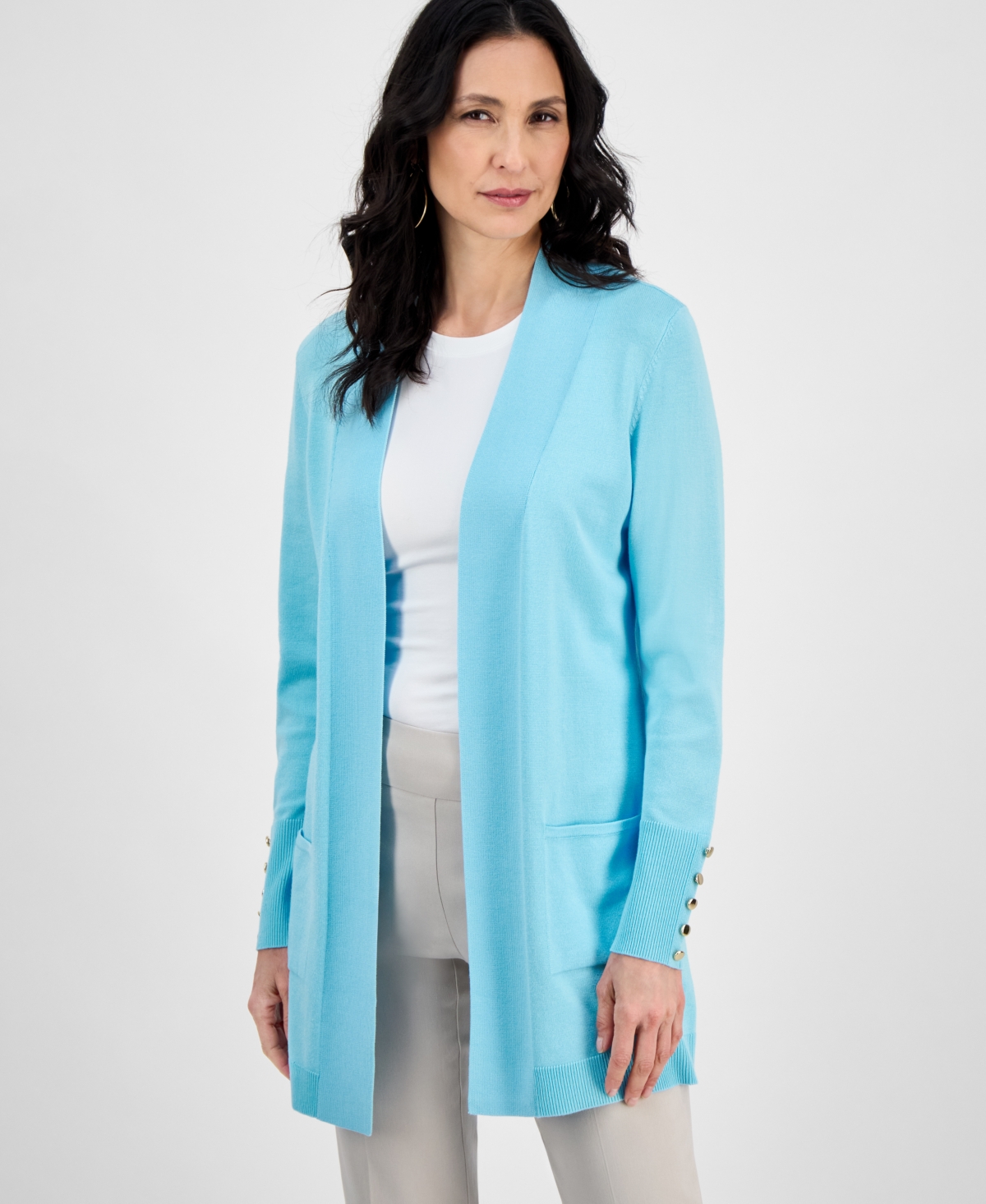 Jm Collection Women's Button-sleeve Flyaway Cardigan, Exclusively At Macy's