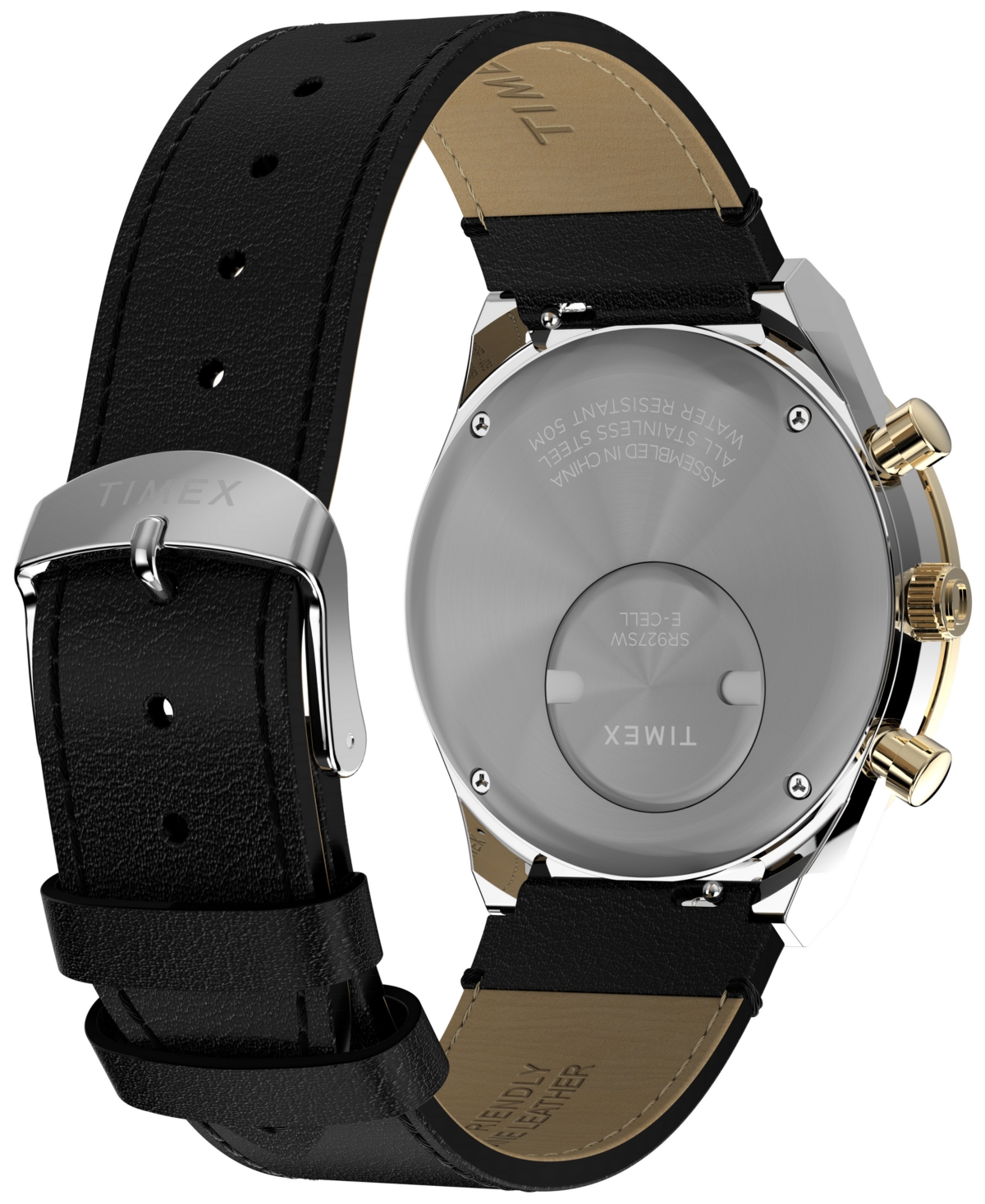Timex Men's Analog Black Leather Strap Watch, 40mm In Black