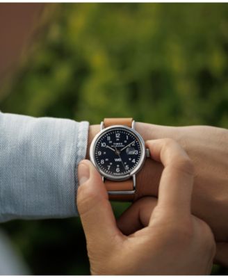 Men's Analog Brown Leather Strap Watch, 40mm