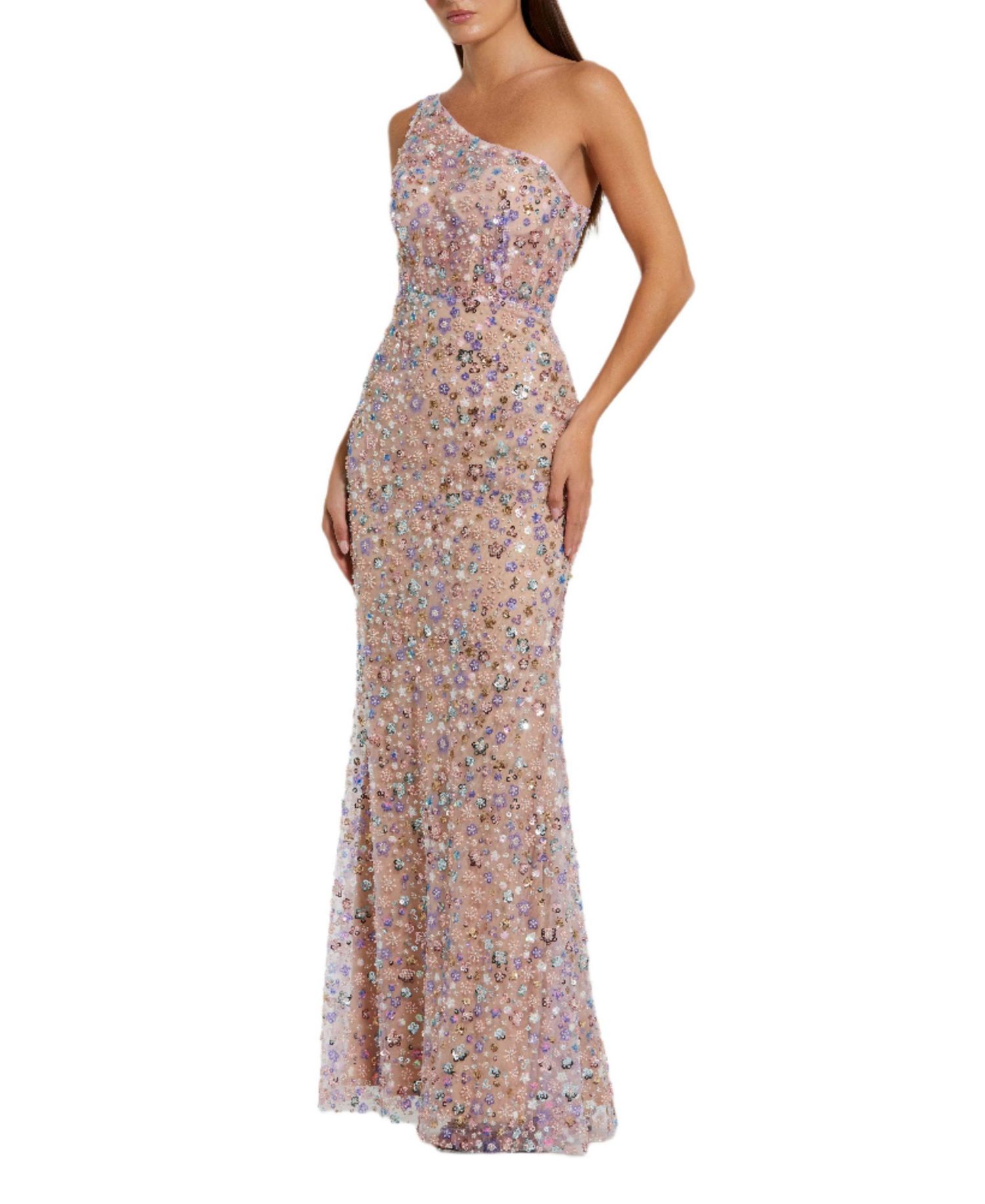 Women's Floral Embellished One Shoulder Gown