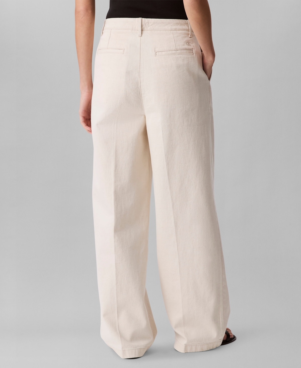 Calvin Klein Women's Cotton-linen Pleated Wide-leg Pants In Ck Natural
