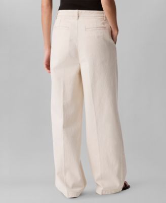 Women's Cotton-Linen Pleated Wide-Leg Pants