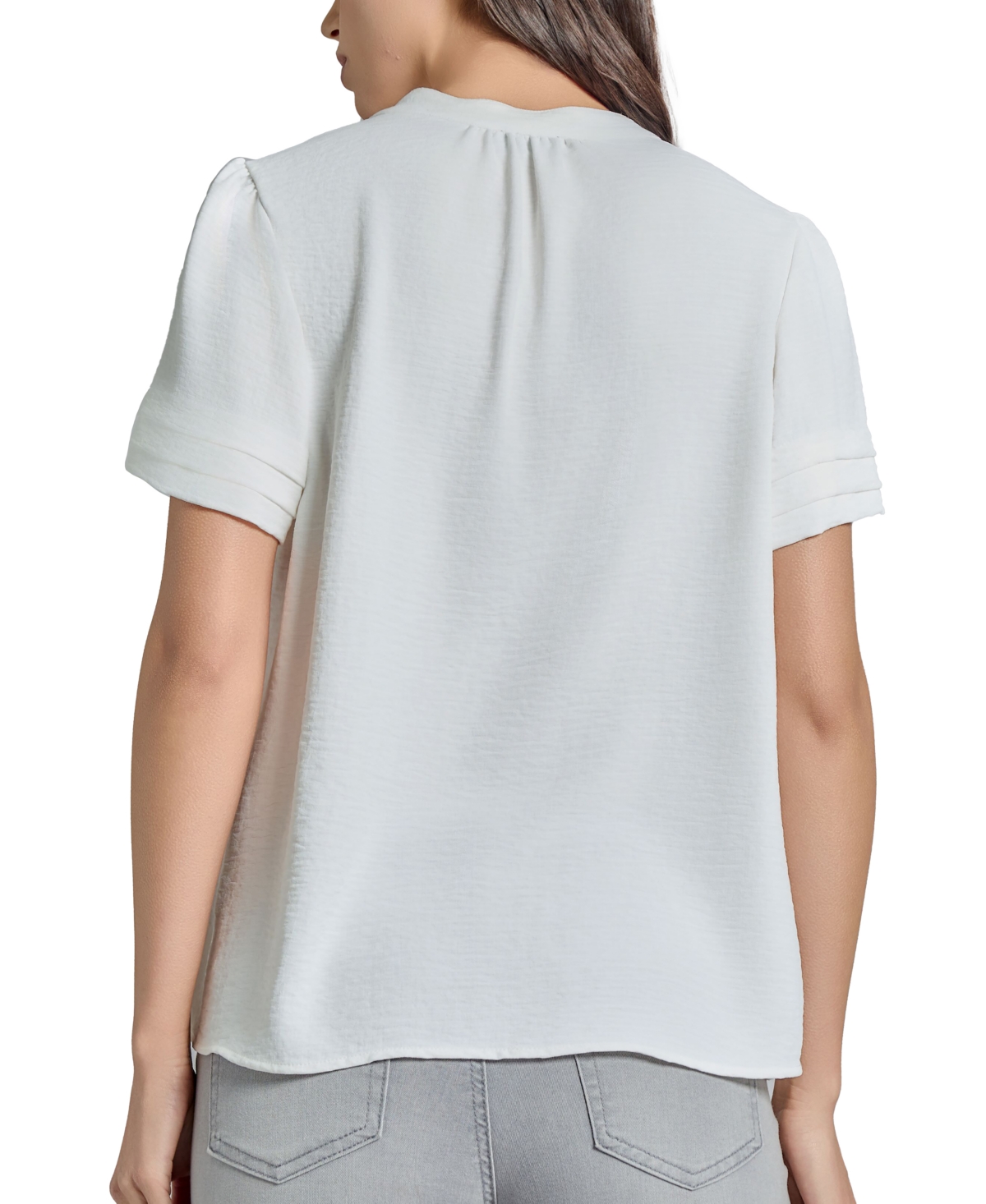 Shop Jones New York Women's Split-neck Pleated-cuff Top In Nyc White