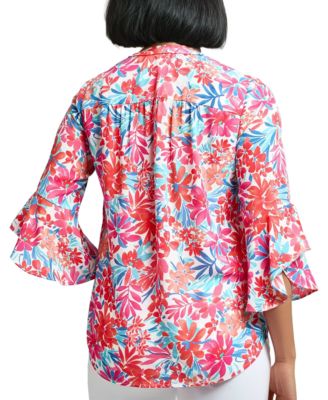 Women's Floral-Print V-Neck Flutter-Sleeve Blouse