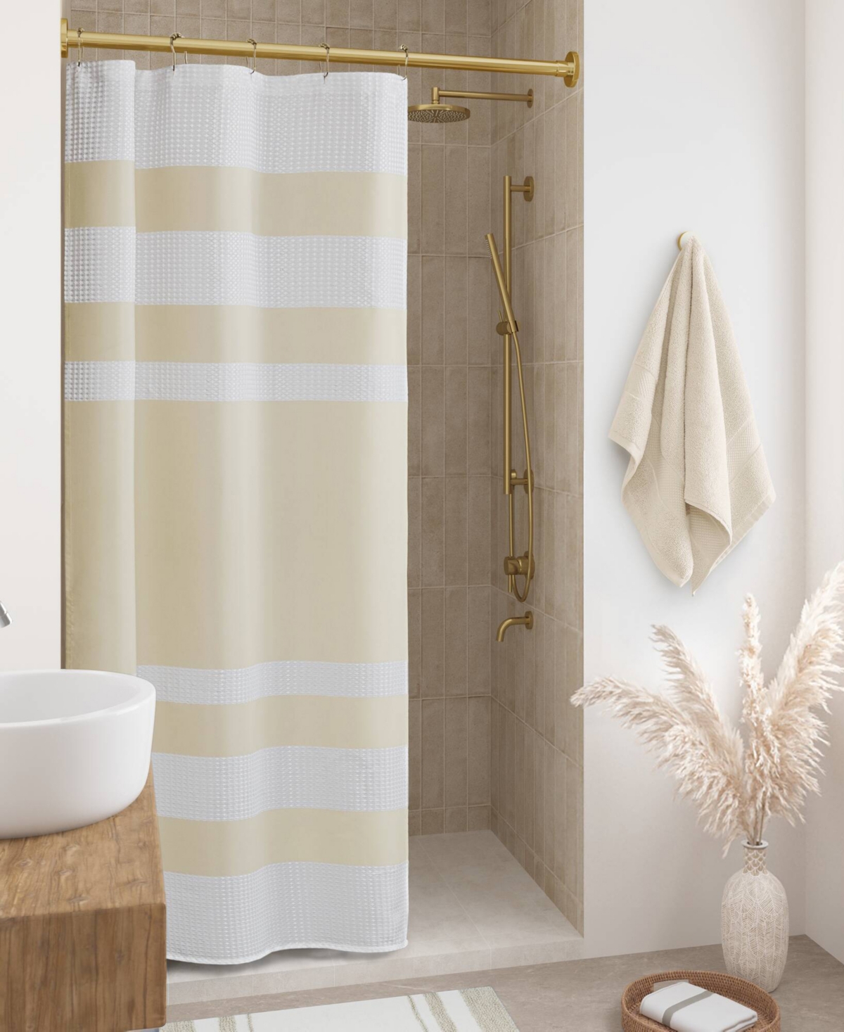 Madison Park Spa Waffle 3m-scotchgard Shower Curtain, 36" X 72" In Cream