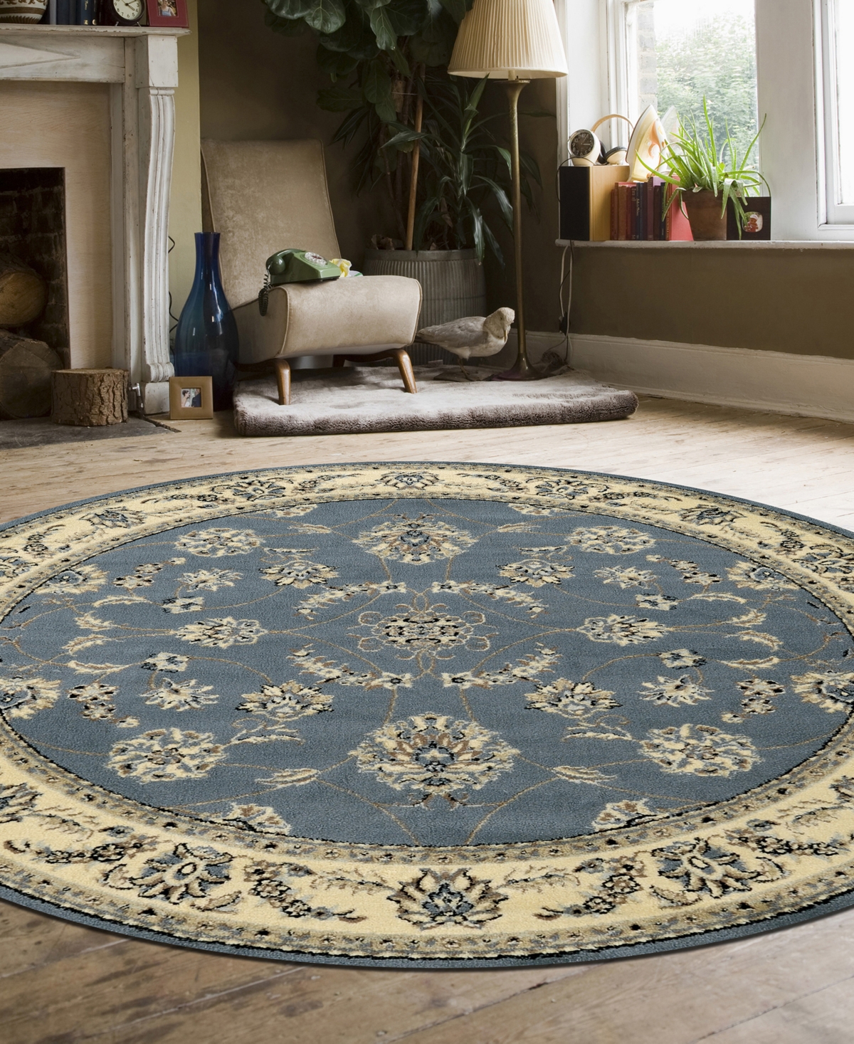 Shop Km Home Closeout!  Pesaro 1596 5'3"x5'3" Round Area Rug In Gray,blue