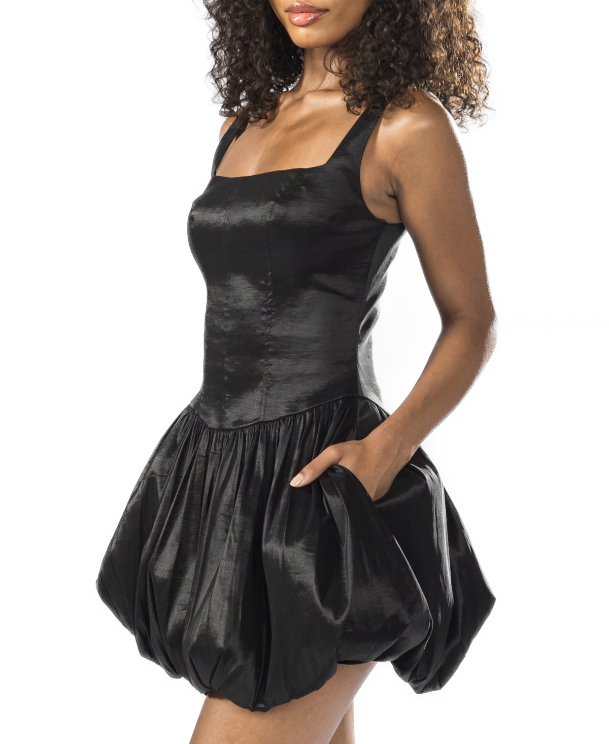 Alex & Sophia Juniors' Square-neck Bubble-hem Sleeveless Fit & Flare Dress In Black