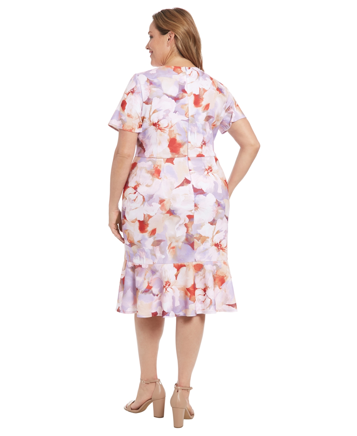 London Times Plus Size Floral-print Twist-front Midi Dress In Lavender