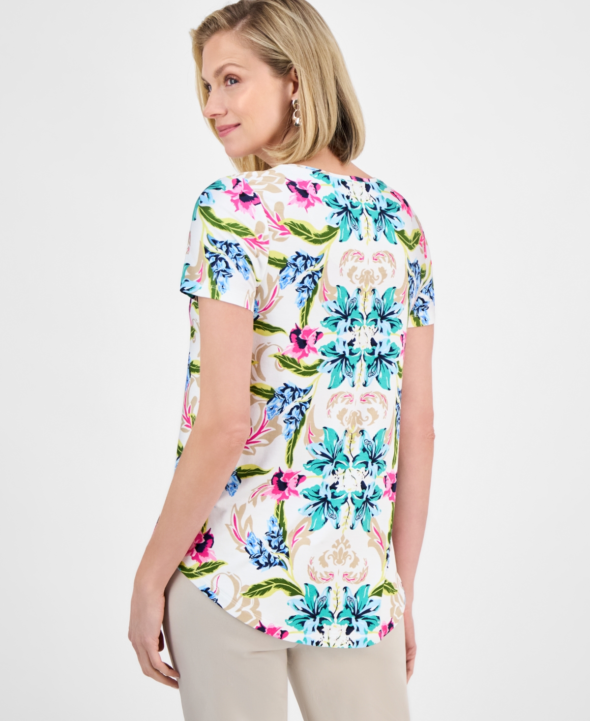 JM COLLECTION PETITE BALI ESCAPE SHORT-SLEEVE TOP, EXCLUSIVELY AT MACY'S 