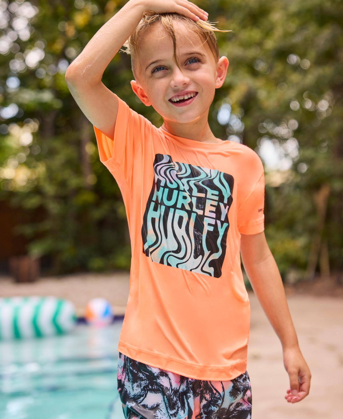 Shop Hurley Little Boys Palm Beach Swim Top & Shorts, 2 Piece Set In Mint