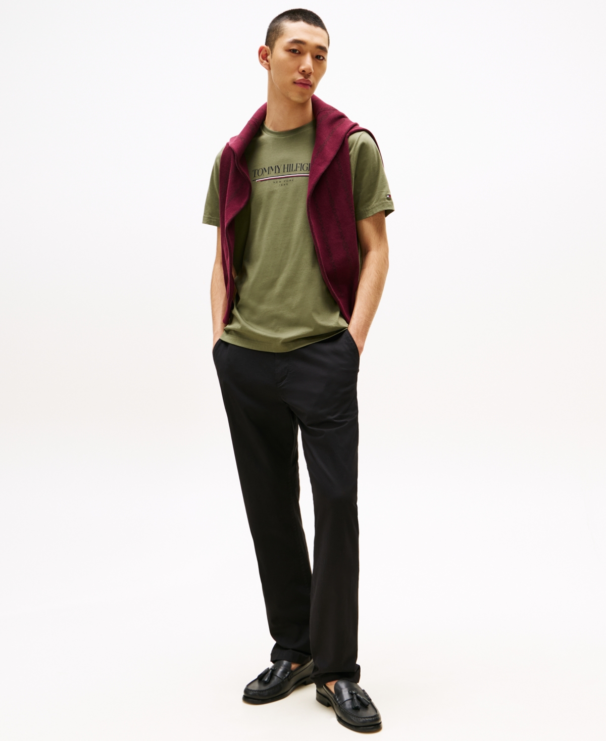 Tommy Hilfiger Tommy 1985 Stripe Logo T In Green