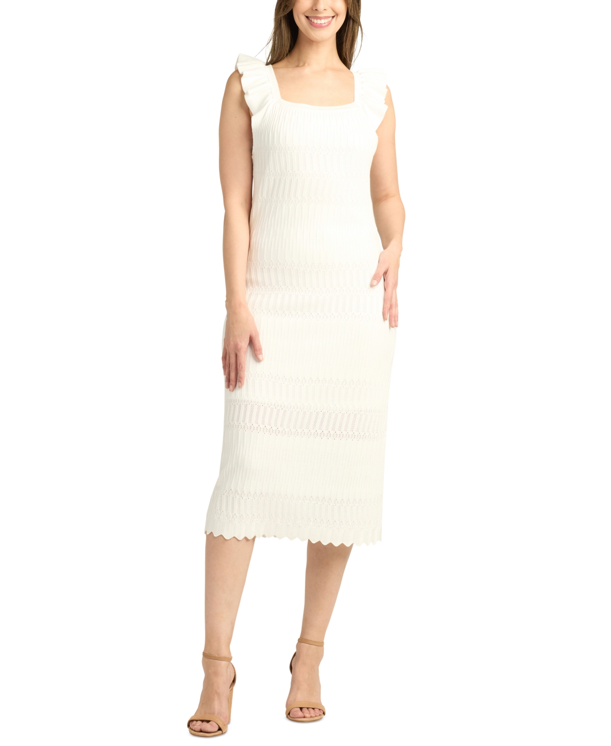 Juniors' Crochet Square-Neck Sleeveless Sweater Dress - Off White