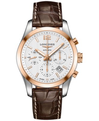 Longines - Men's Swiss Automatic Chronograph Conquest Classic Brown Leather Strap Watch 41mm L27865763