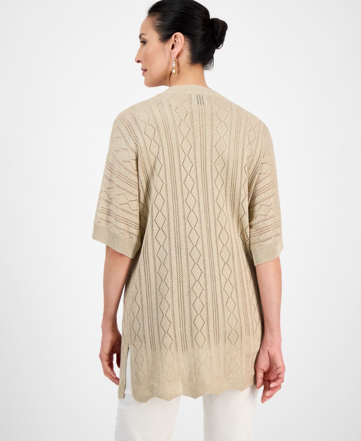JM COLLECTION WOMEN'S LUREX OPEN-FRONT SHORT-SLEEVE CARDIGAN, EXCLUSIVELY AT MACY'S 