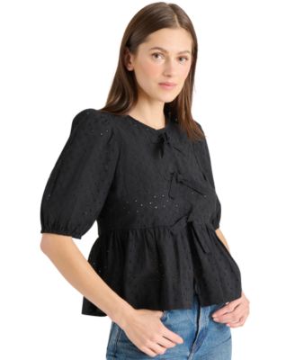 Steve Madden - Women's Paula Eyelet Tie-Front Cotton Top
