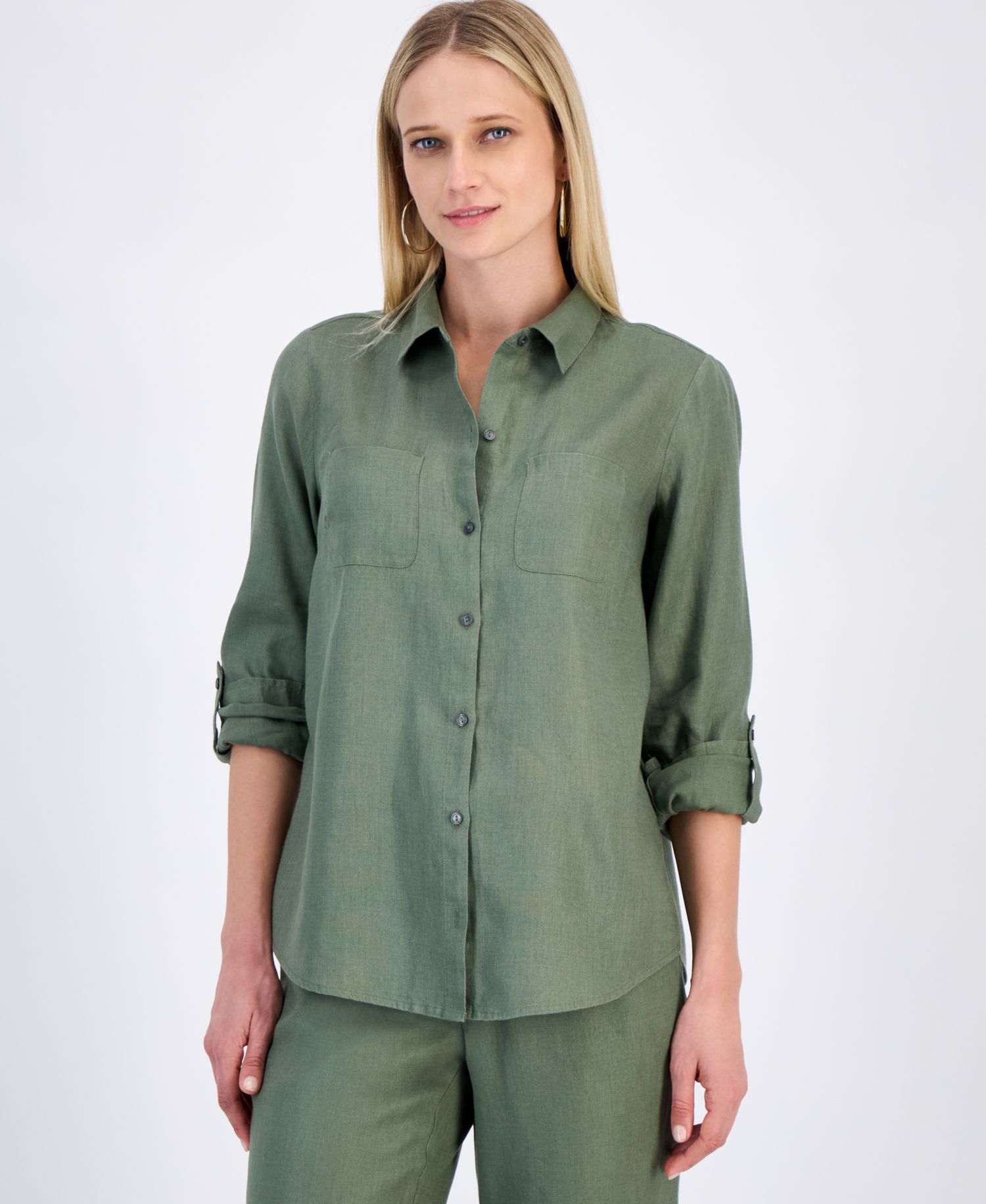 Petite 100% Linen Button-Front Shirt