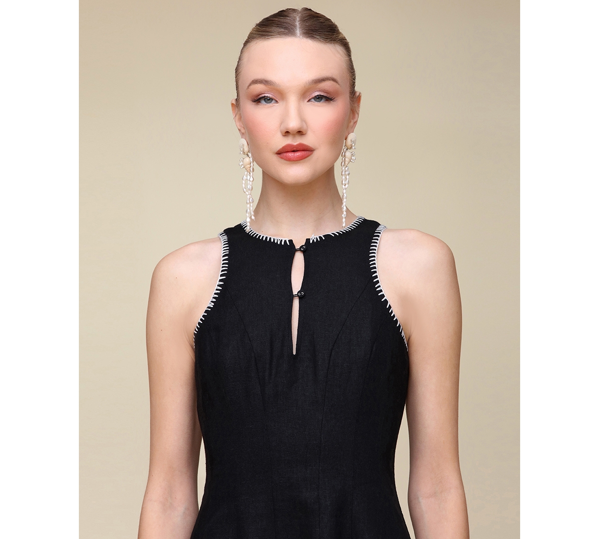 Avec Les Filles Halter Paneled Swing Dress In Black