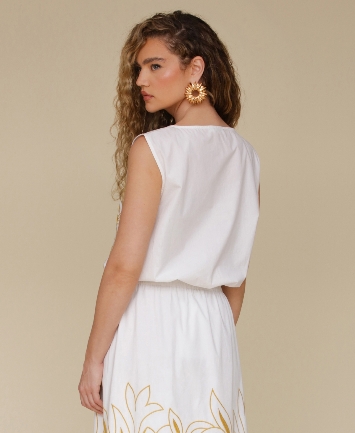 Shop Avec Les Filles Women's Sleeveless Embroidered Drawstring-hem Top