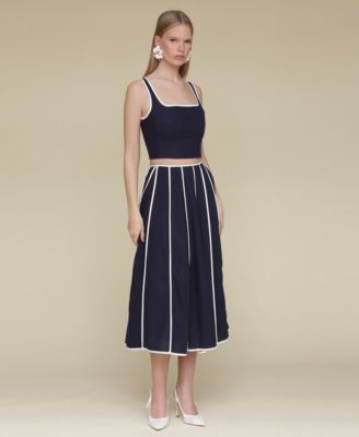 Women's Contrast-Trim Linen-Blend Crop Top