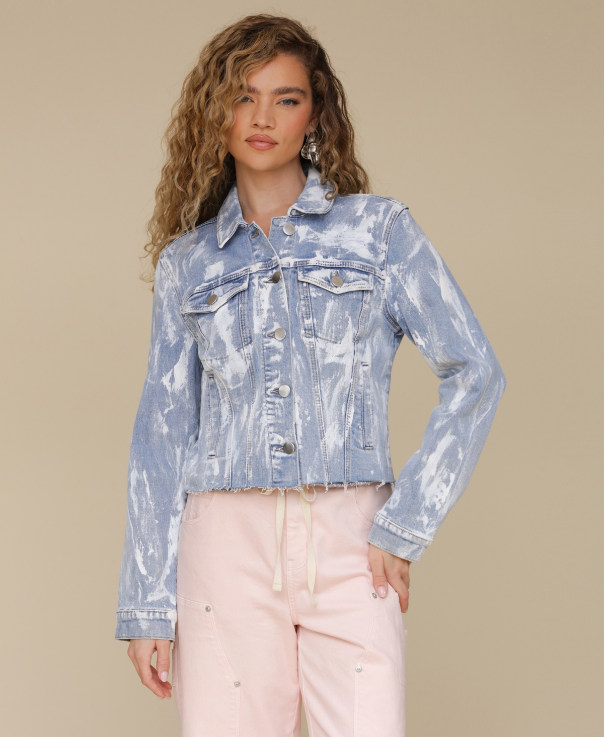 Avec Les Filles Raw Edge Crop Trucker Jacket In Painted Blue