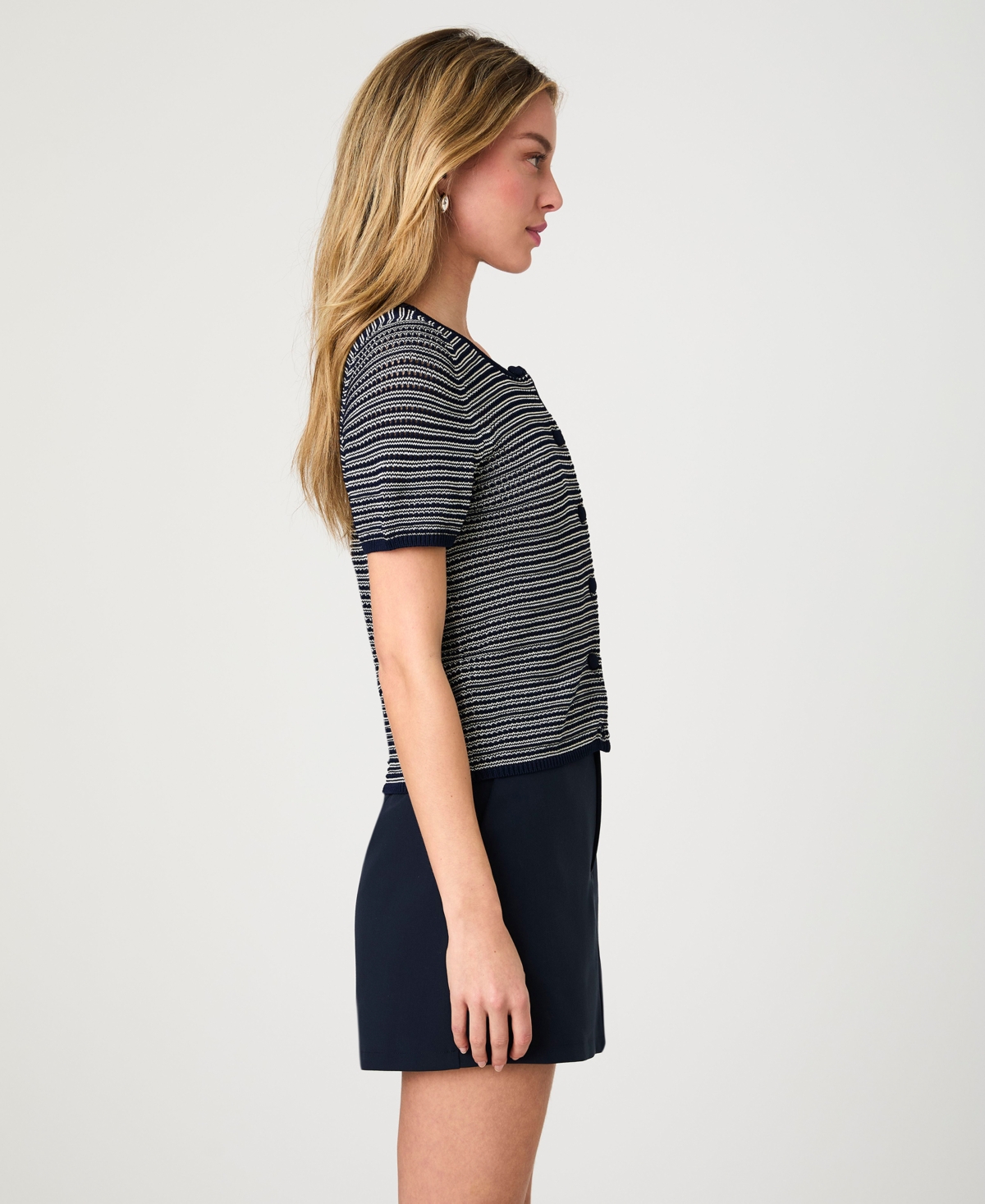 French Connection Zigzag Stripe Knit Cardigan In Midnight Blue Multi