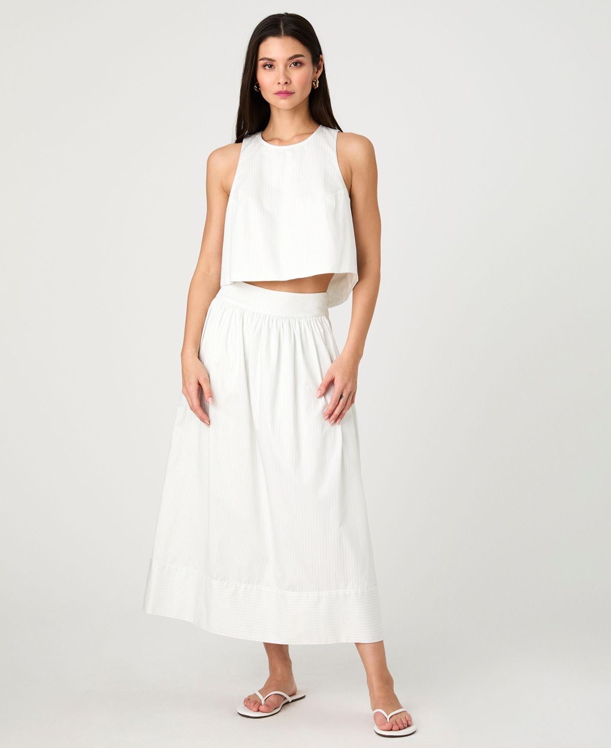 French Connection Birdie Tie Back Cutout Linen Blend Tank In Porcelain Cream,amalfi Blue Stripe
