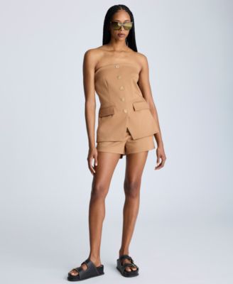 Womens Strapless Vest Bustier Flat Front Shorts