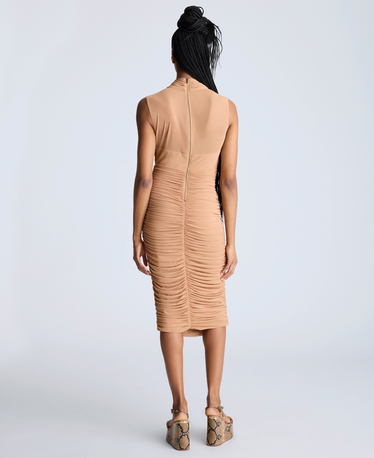 Kenneth Cole Sleeveless Twist Front Midi With Side Rouching In Dark Honey