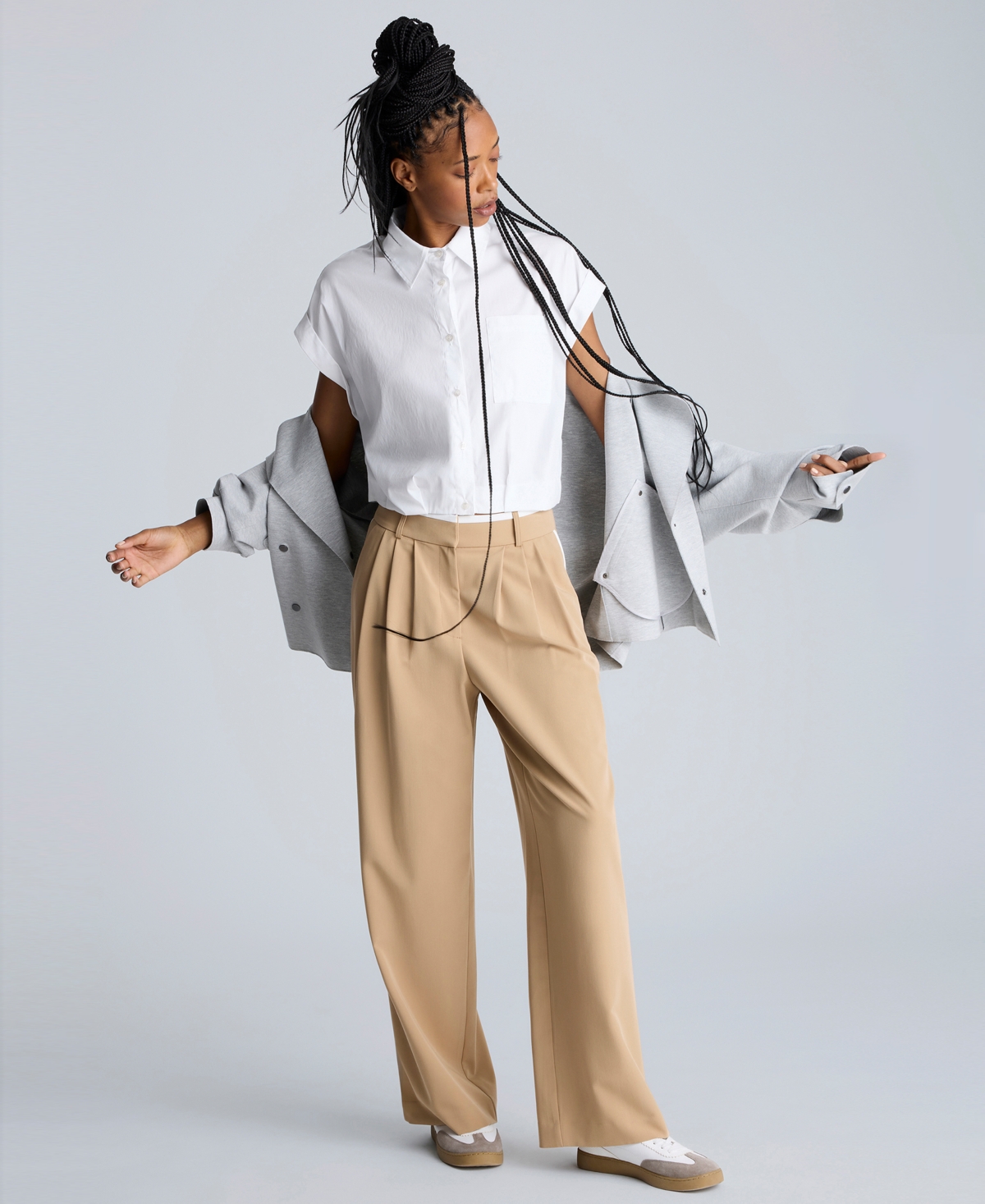 Kenneth Cole Drop Shoulder Crop Button-up Shirt In Pure White
