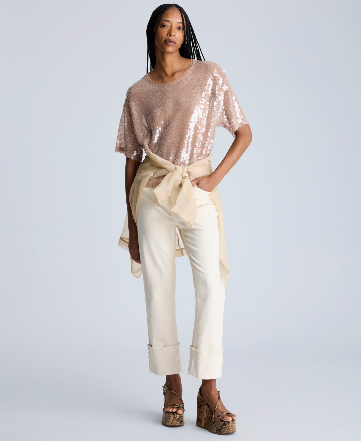 Kenneth Cole Oversized Sequin Drop Shoulder T-shirt In Dark Honey