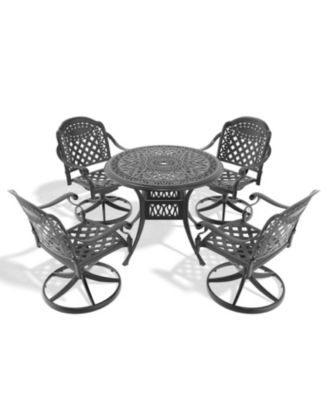 Streamdale 5-Piece Cast Aluminum Dining Set, 4 Swivel Chairs, 35" Round Table