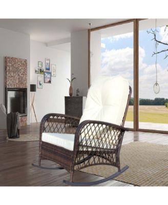 Streamdale Outdoor wicker rocking chair with cushion, Patio, garden, backyard, Beige