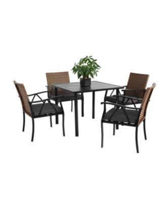 Streamdale 5-Pc Wicker Patio Dining Set, Steel Table, Umbrella Hole, for Backyard/Balcony