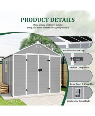 Campcraft 8x8 resin shed, durable PP, waterproof, UV/rust proof, large storage, HD window