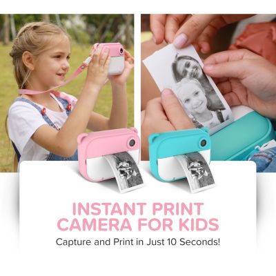 Insta 2 (Blue) Kids Instant Print Camera, 12MP Photos, 1080P Video, Front & Selfie Lens, microSD Card & Neck Lanyard, Travel Camera, for Ages 3-12