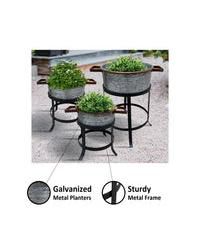 3-Piece Galvanized Metal Planter Set – Round Tub Design with Iron Stands