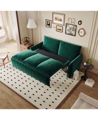 70.9" Convertible Sofa Bed with Pillow & Blanket, Green Velvet