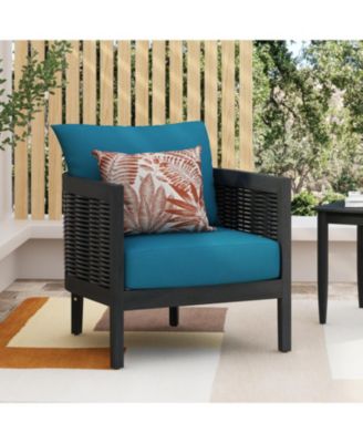 Acacia Wicker Club Chair, Black frame, dark teal cushions, 27,5"W