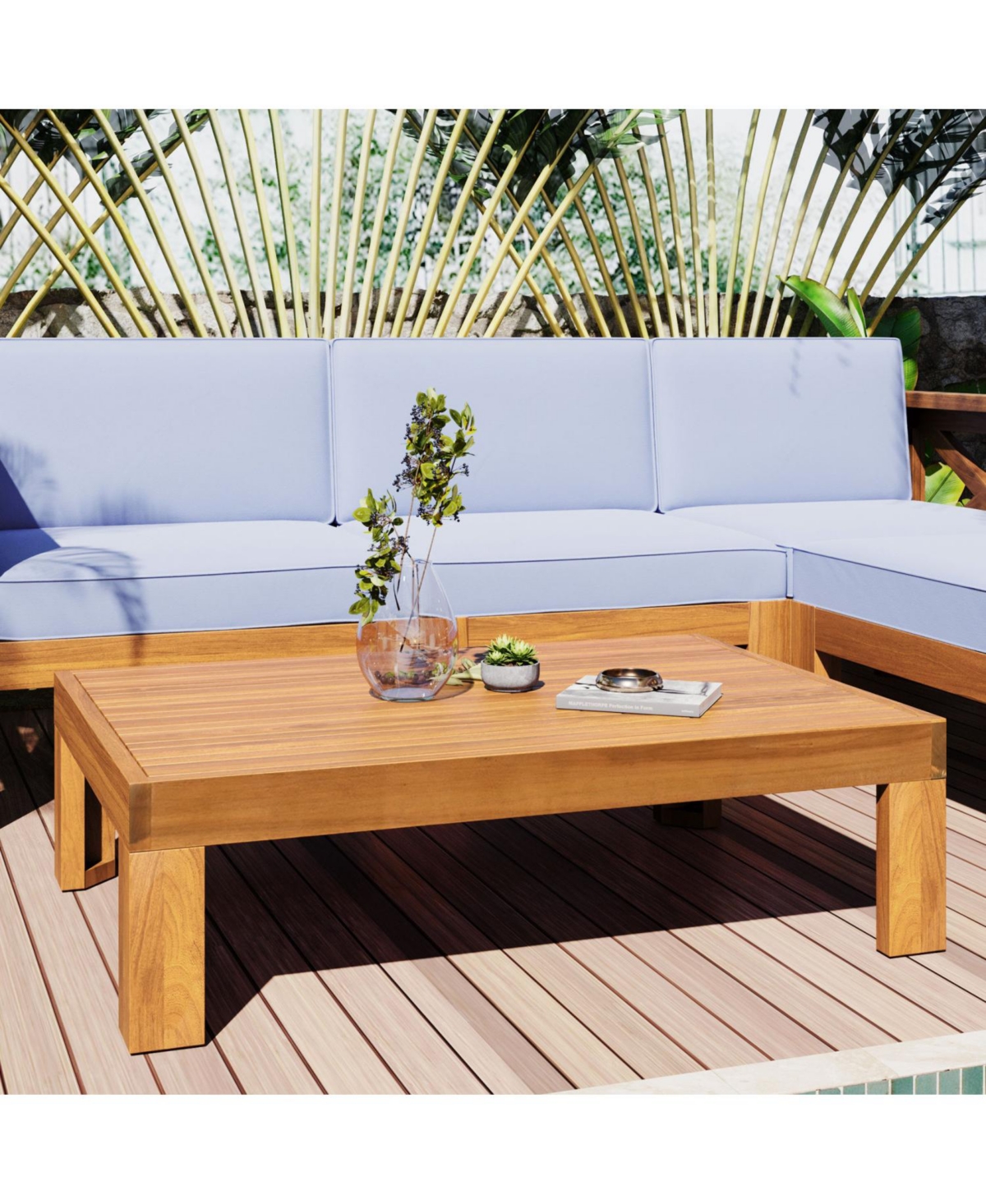 Streamdale Outdoor 5-Piece Wood Sectional Sofa, Natural/Gray