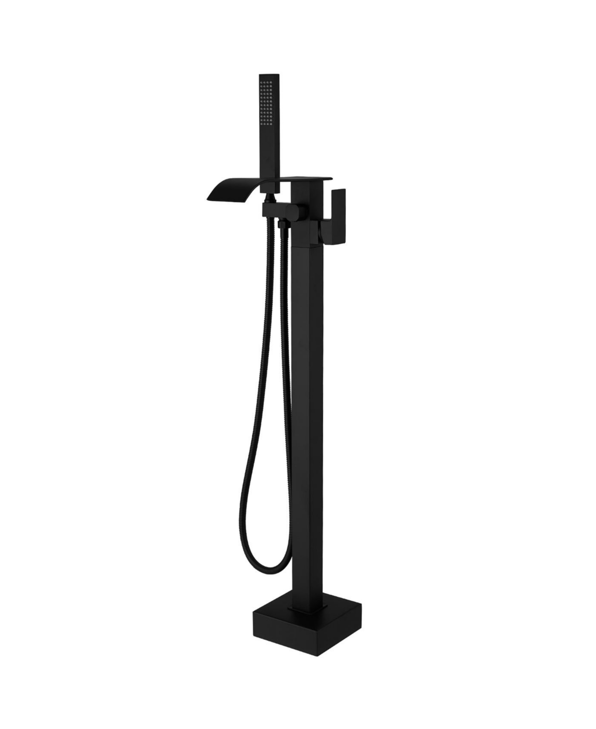 Single-Handle Freestanding Tub Faucet with Hand Shower Brass Waterfall Floor Mount Tub Filler in Matte Black - Matte black