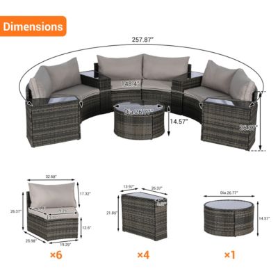 11-pc Half-Moon Patio Set, Sectional Sofa & Glass Coffee Table
