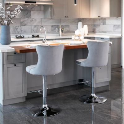Set of 2 Adjustable Swivel Velvet Barstools with Tufted Back and Chrome Base for Kitchen Island, Home Bar & Pub