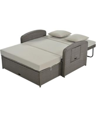 Streamdale PE Wicker Double Chaise Lounge, Reclining, Cushions, Cover, Gray