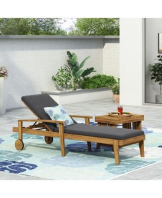 Streamdale Acacia Wood Adjustable Outdoor Chaise Lounge with Water-Resistant Cushion